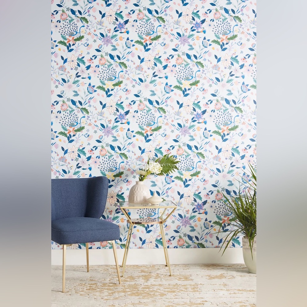 New Anthropologie Home Decor Sylvia Floral Peacock Wallpaper Wall Art Mural